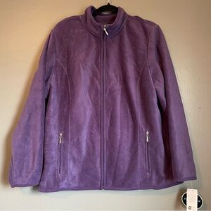 NWT Karen Scott XL Womens Cassis Purple Zip-Up Zeroproof Fleece Light Jacket $46